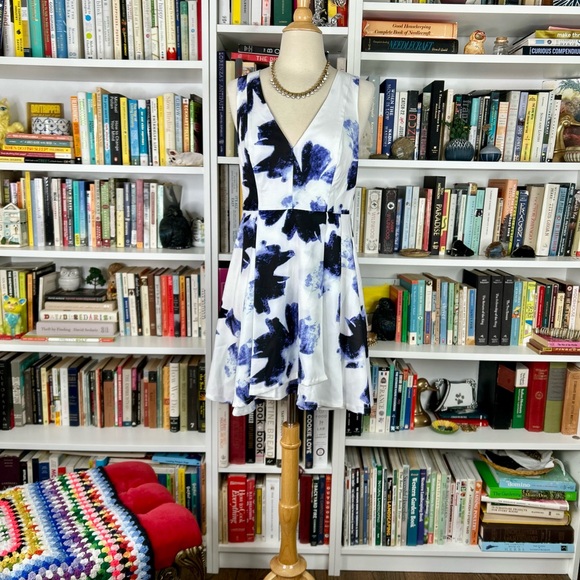 Lulus Seeing Chic Blue and Ivory Print Skater Dress - Picture 7 of 10